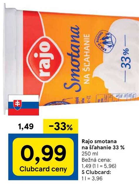 Rajo UHT smotana na šľahanie 30 250 ml v akcii Zlacnene sk