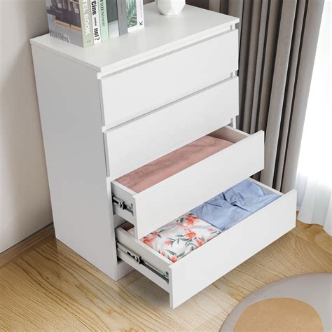 Btmway White Chest Of Drawers 4 Drawers Dresser Organizer Cabinet Modern Wood Storage Cabinet