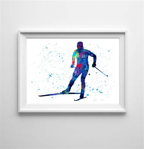 Cross Country Skiing Poster Ski Decor Skier Watercolor | Etsy