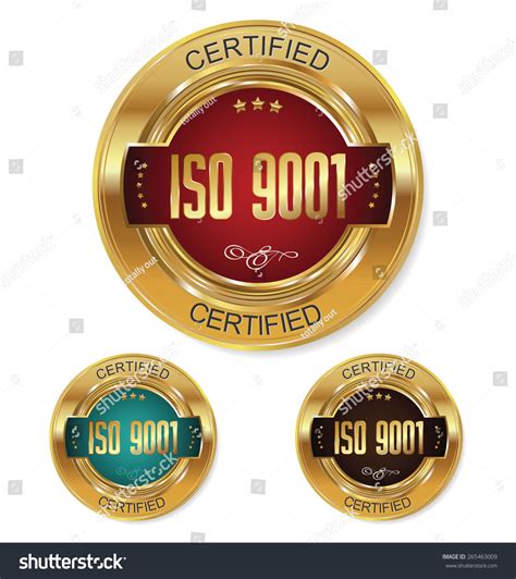 Iso Certified Golden Badge Collection Stock Vector Royalty Free