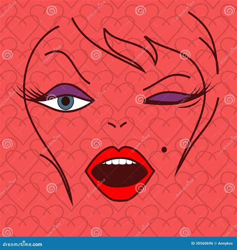 Contour Of Pretty Winking Girl Stock Vector Illustration Of Performer