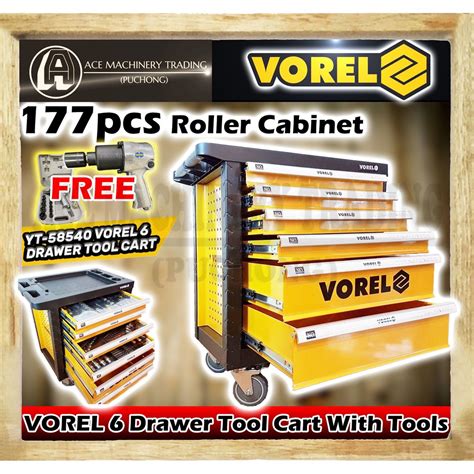 Vorel 177 Pcs YT 58540 6 Drawer Tool Cart Trolley FREE HISAKI Air