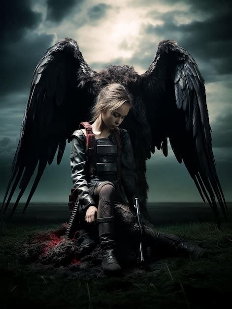 Premium AI Image | Fallen Angel in Black wings Dark Fantasy