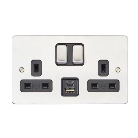 Mk Edge Usb Brushed Steel Double Socket K14344bssb Socket World