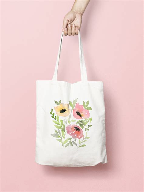 Tote Bag Canvas Tote Bag Flower Tote Bag Watercolor Tote Bag Floral