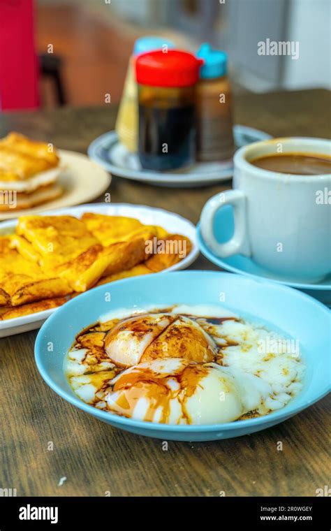 Traditional Breakfast Set And Coffee Boiled Eggs And Toast Popular In