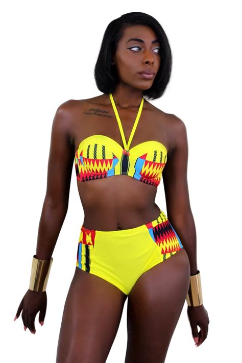 Kente African Print Swimwear 2 Pieces Bikini African Bathing Etsy