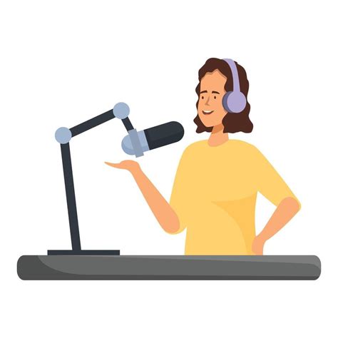 Radio Host Speaking On Microphone Recording Podcast 47564632 Vector Art