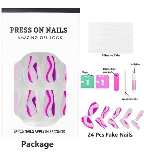 24 Pcs Purple Swirl Coffin Press On Nails With Glue Long Matte False Nails For Women And Girls