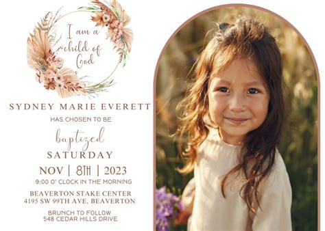 Lds Baptism Invitation Boho Baptism Invitation Lds Template Etsy