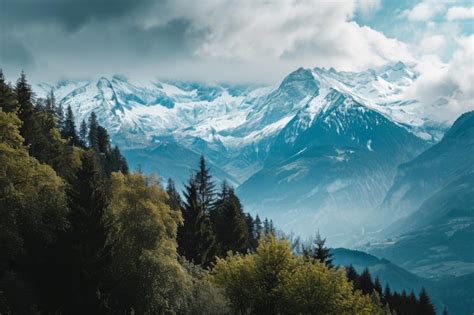 Premium Photo Snow Capped Peaks Of The Swiss Alps Panoramic View Of