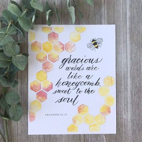 Gracious Words Are Like A Honeycomb Proverbs Watercolor Christian