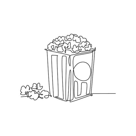 Un dibujo de línea continua de popcorn dulce y delicioso fresco con