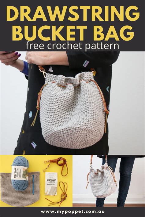 Crochet Pattern Drawstring Bucket Bag My Poppet Makes Bucket Bag