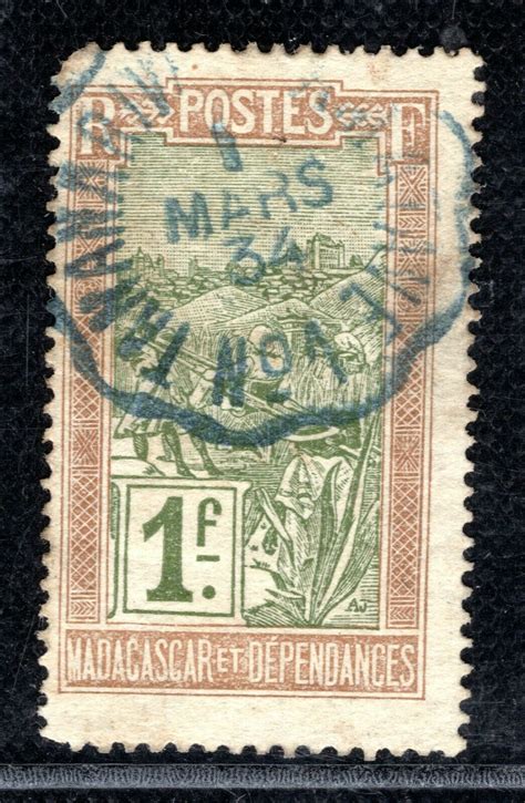 France Colonies MADAGASCAR Stamp 1Fr Used RAILWAY CONVOYEUR TPO CDS