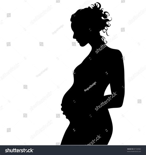 Clip Art Illustration Of A Silhouette Of A Pregnant Woman In Black And White. - 87169582 ...