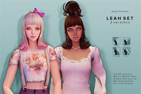 LEAH HAIR SET 2 Versions Daylife Sims Hair Setting Sims Sims 4