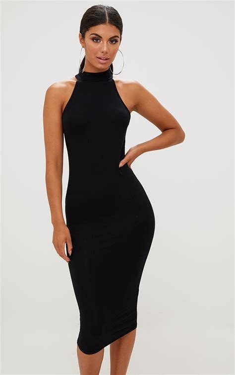 Black High Neck Midi Dress High Neck Midi Dress Womens Dresses Fashion