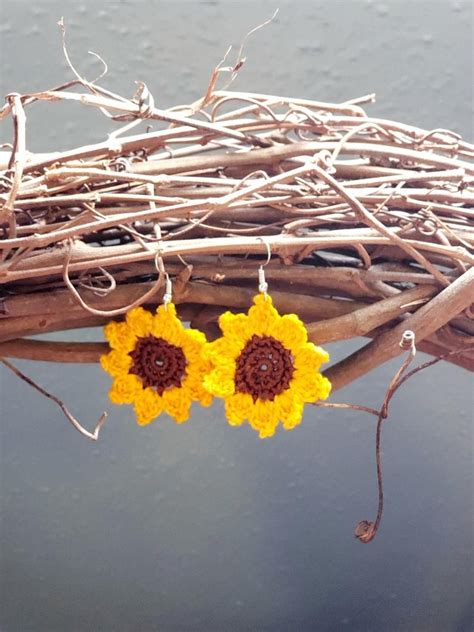 Sunflower Earrings Pattern Crocheted Sunflower Earrings Etsy Crochet