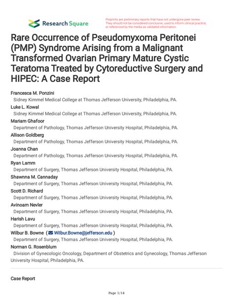 PDF Rare Occurrence Of Pseudomyxoma Peritonei PMP Syndrome Arising