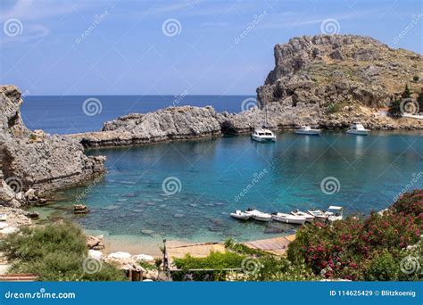 St Paul`s Bay at Lindos on the Island of Rhodes Greece Stock Image ...