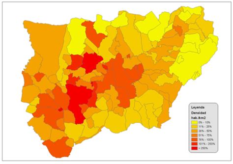 Densidad de población de la provincia de Jaén 2008 Gifex