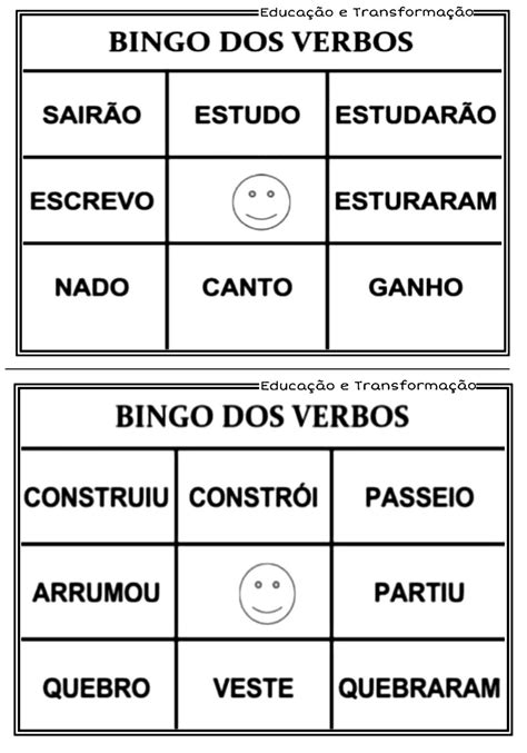 Blog Educação E Transformação Bingo Dos Verbos Atividades Com Verbos