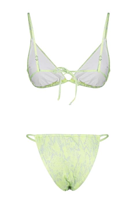 TRENDYOLMİLLA Yeşil Yılan Desenli Üçgen Bağlamalı High Leg Brazilian Bikini Takımı TBESS22BT0046