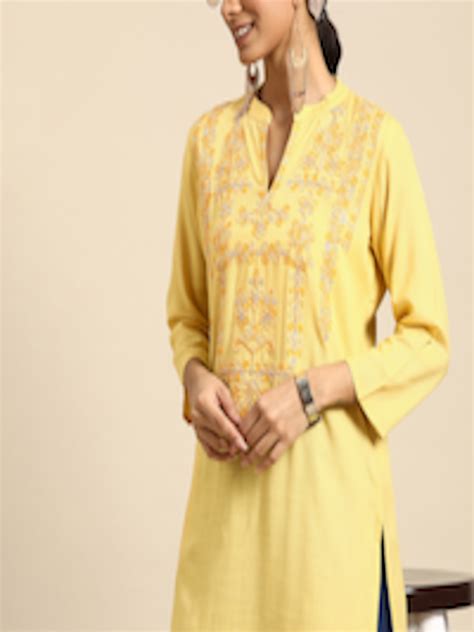 Buy Sangria Women Yellow Ethnic Motifs Yoke Design Kurta Kurtas For Women 18325528 Myntra