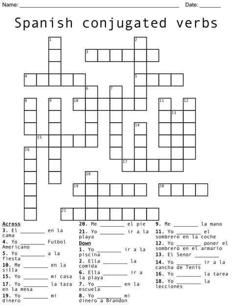 Spanish Conjugated Verbs Crossword WordMint