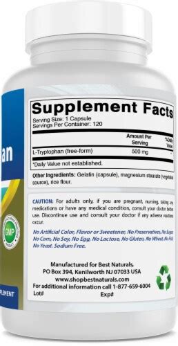 Best Naturals L-Tryptophan 500mg 120 Capsules - tryptophan Supplements ...