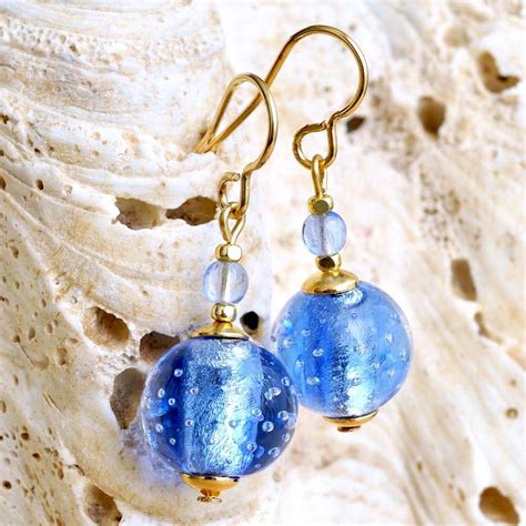 Fizzy Bleu Ocean Boucles D Oreilles Bleu Bijoux En Veritable Verre De