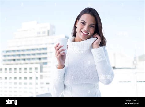 Beautiful Brunette Drinking A Coffee Stock Photo Alamy