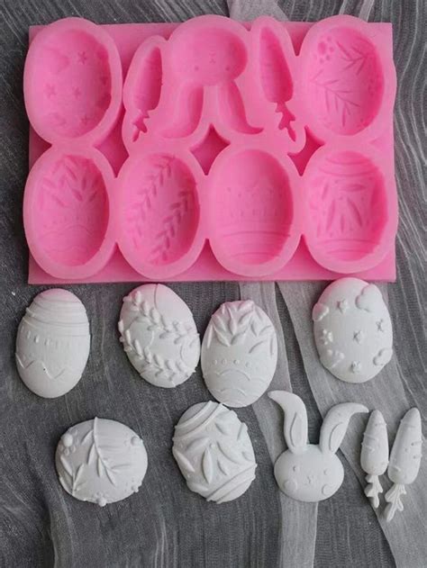 1pc Easter Diy Silicone Mold Cartoon Pink Egg And Rabbit Shaped Silicone Mold For Easter Party