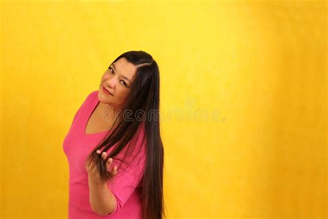 Adult Forty Year Old Latina Woman Shows Between Her Fingers Her Long Healthy Shiny And Silky