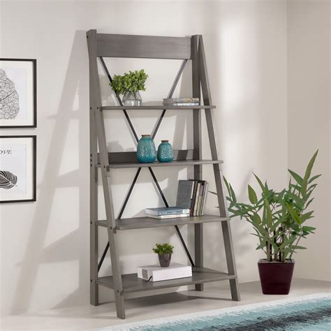 Manor Park Solid Wood 4 Shelf Ladder Bookshelf Grey