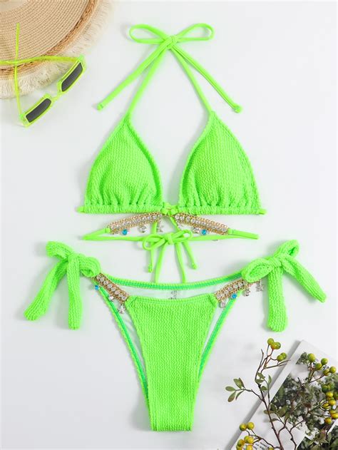 BOUDOIRCORE Conjunto de bikini texturizado Top sujetador triángulo con