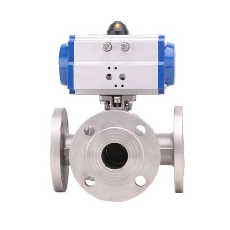 Three Way Pneumatic Actuated Flanged Ball Valve Hearken