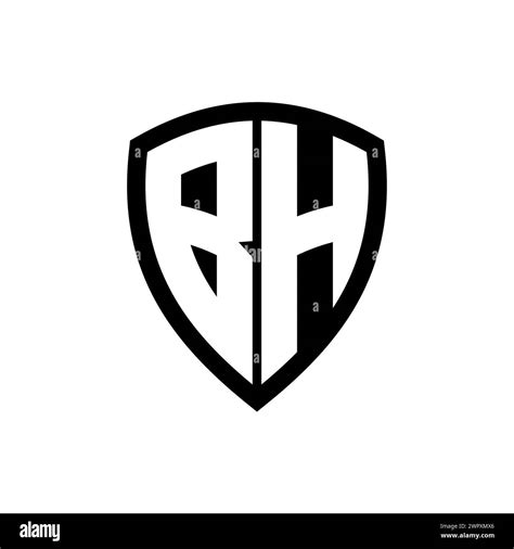 BH Monogram Logo With Bold Letters Shield Shape With Black And White