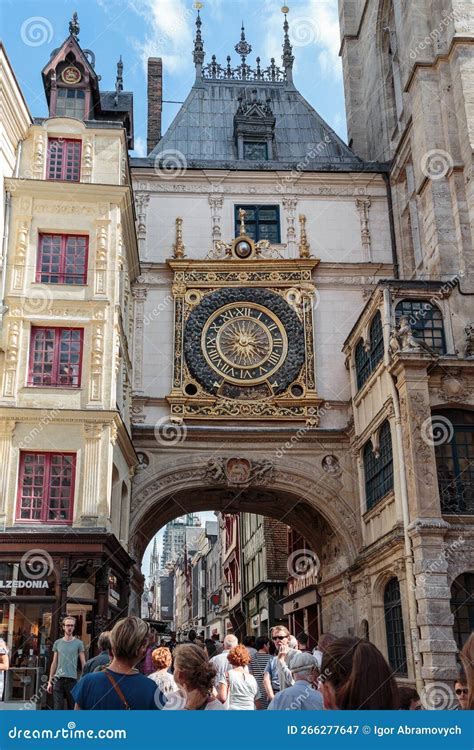 Gros Horloge Street And Arch With Astronomical Clock Rouen France