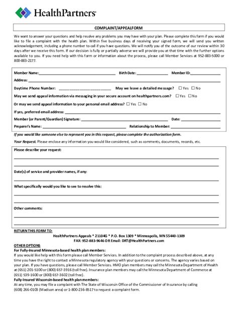 Fillable Online Complaint Appeal Form Authorized Representative Form