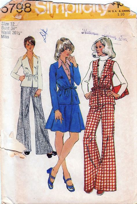 1970s Wide Leg Pants Vest Jacket Short Skirt Sewing Pattern 70s Fashion Skirt Suit 1970s Pant