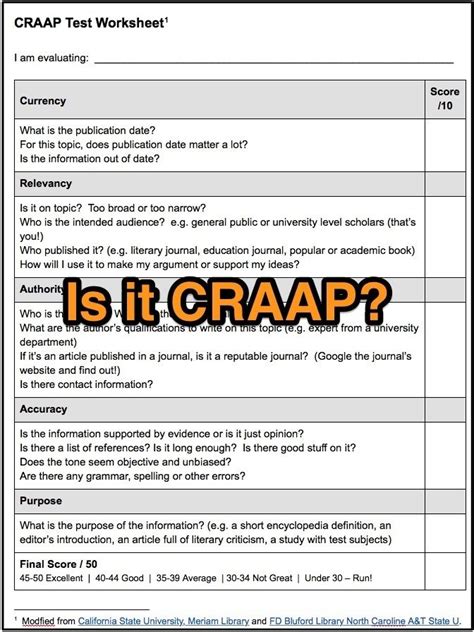 Craap Test Worksheet Printable Word Searches