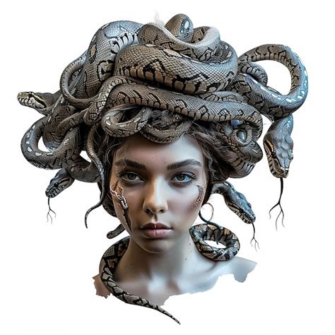 A Woman With A Snake On Her Head And A Snake On Her Head Premium Ai