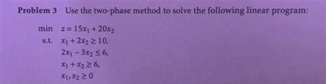 Solved Problem 3 Use The Two Phase Method To Solve The