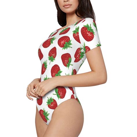 Uemuo Hand Drawn Strawberry Pattern Womens One Piece Short Sleeve