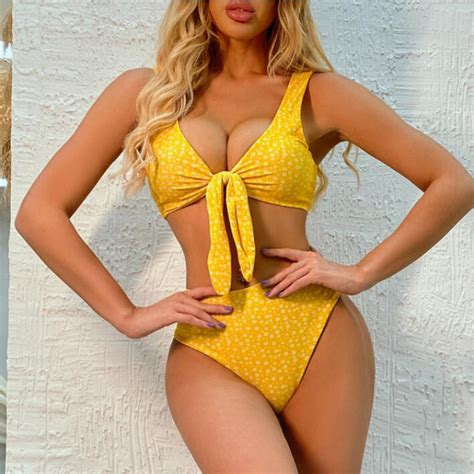 Yellow Bikini Front Tie Swimsuit Sexy Women Beachwear Sexy Women Beachwear And Yellow Bikini Price