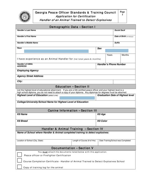 Georgia United States Application For Certification Handler Of An