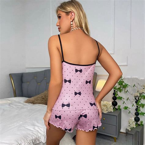 Women Silk Satin Pajamas Set Sexy Lingerie Sleepwear Babydoll Lace Nightwear Pjs EBay