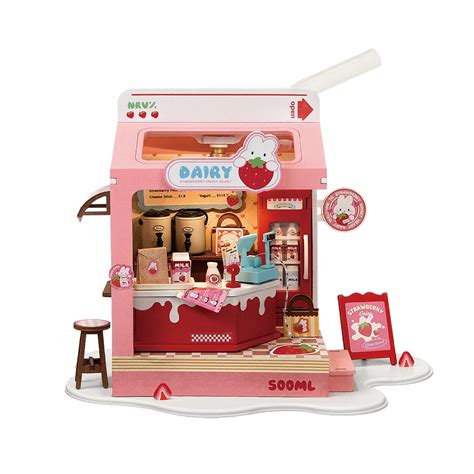 Robotime Ds034 Strawberry Milk Box Rolife Food Box Shop Diy Miniature